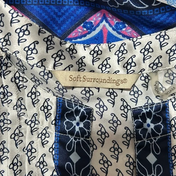 Soft Surroundings Blue and Pink Patterned Blouse - Picture 5 of 7